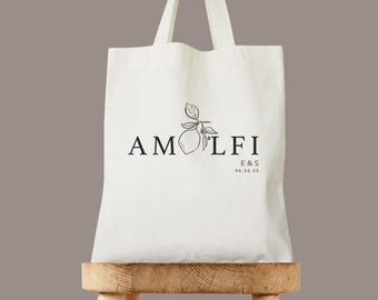 Amalfi Lemon Wedding Totebag Custom Italy Destination Wedding Favor for Guests Lemon Theme Bridal Party Gift Personalized Bachelorette Tote