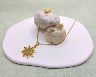 Philippine Sun Stud Earrings and Necklace Set | 18K Gold Plated Stainless Steel | Araw | Filipino | Minimalist | Gift Set | Pinoy | Pinay