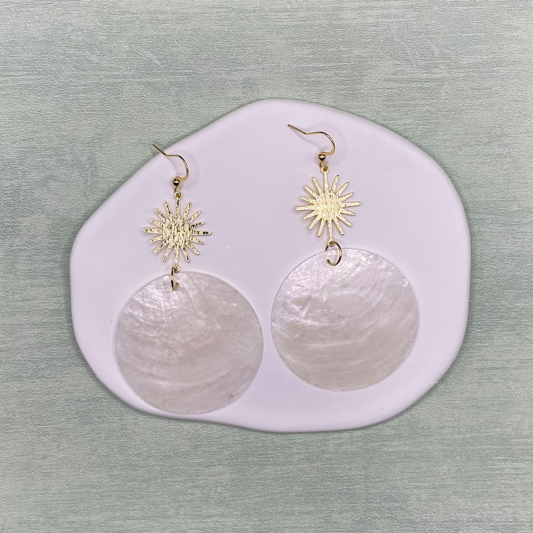 Capiz Shell Drop Earrings With 18K Gold Plated Hooks & Sun Connector