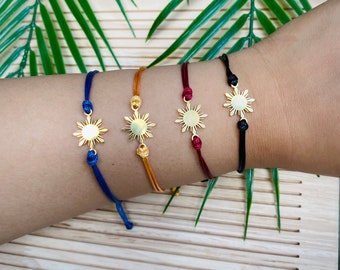 Philippine Sun Bracelet: 18K Gold Araw Charm, Waxed String Friendship Bracelet