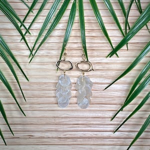 Capiz Shell Cascading Earrings: 18K Gold Plated Hooks, Boho Bride