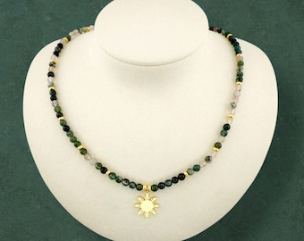 Moss Agate Necklace | Natural Green Gemstone Pendant