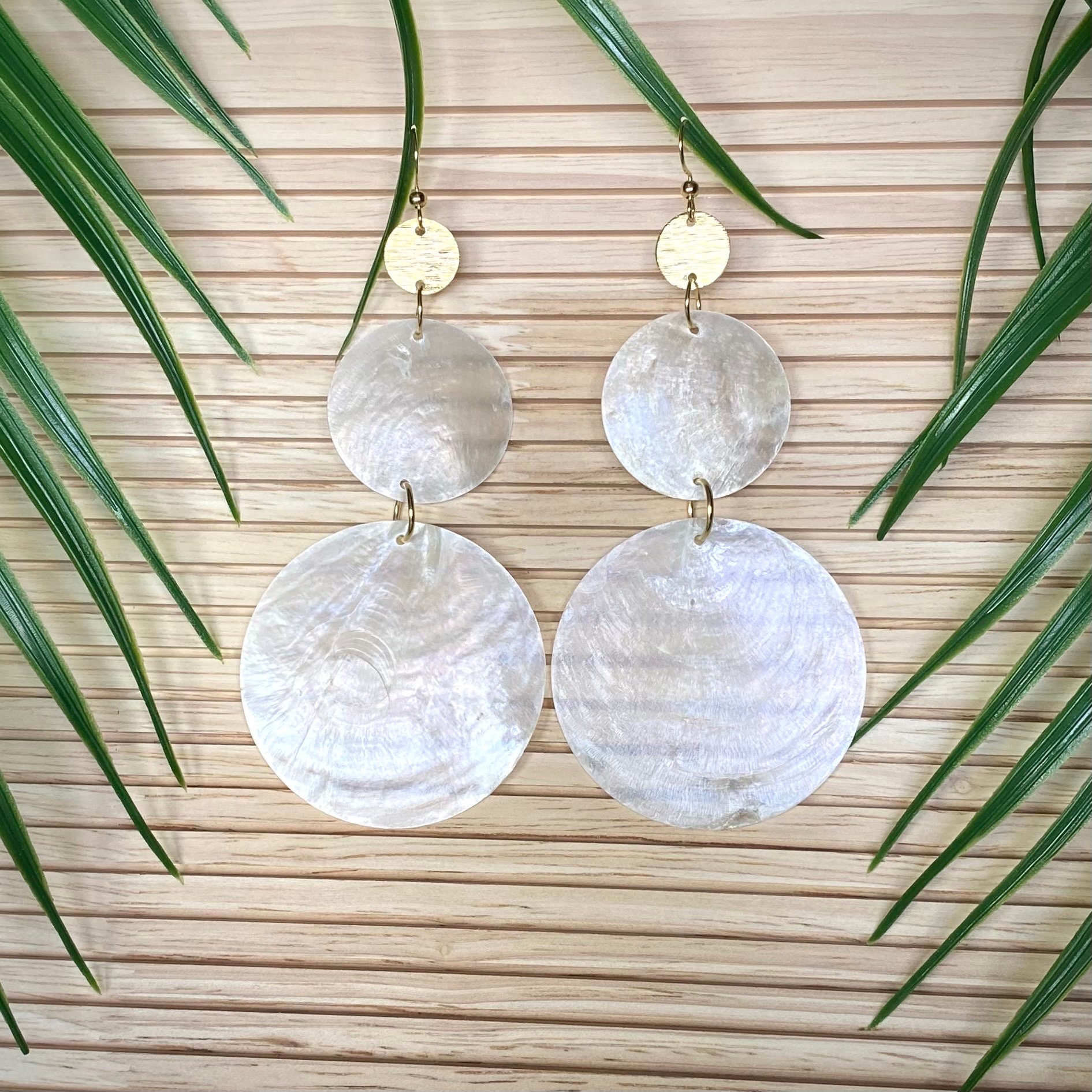 Statement Double Capiz Shell Drop Earrings – Handmade Filipino Coastal ...
