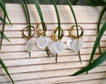 Dainty Capiz Shell Huggies | 18K Gold Plated Nickel-Free Brass | Lightweight | Filipino | Minimal | Elegant | Gift | Small Earrings | Pinoy