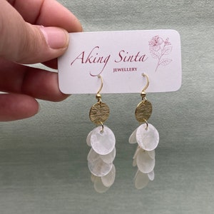 Capiz Shell Cascading Earrings with 18K Gold Plated Stainless Steel Hooks & Full Circle Connector | Bride | Wedding | Boho | Lightweight