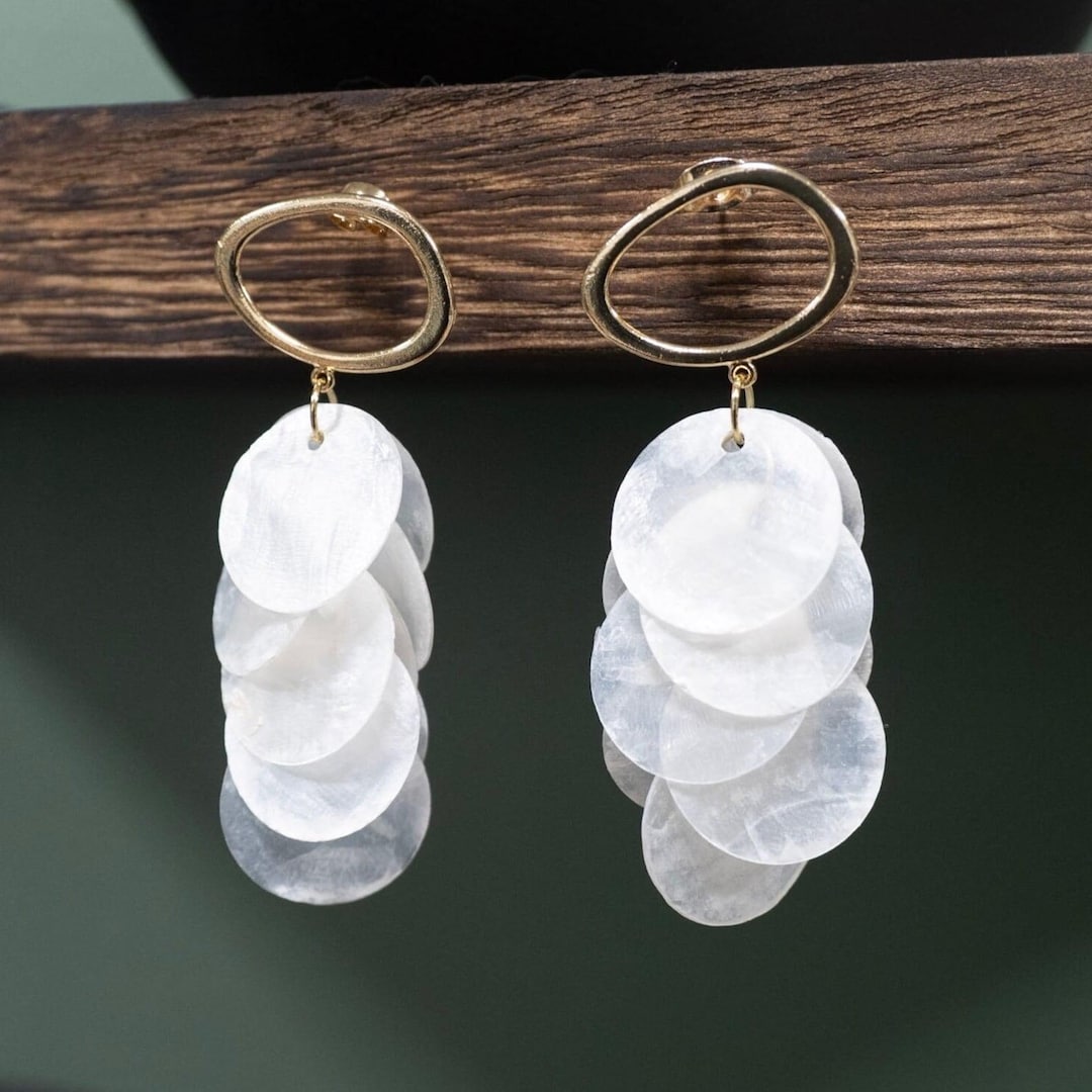 Capiz Shell Drop Earrings: 18K Gold Plated, Boho Wedding Jewelry - Etsy