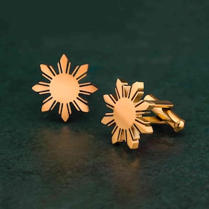 Araw Cufflinks – Philippine Sun Design in 18K Gold Plated Stainless Steel