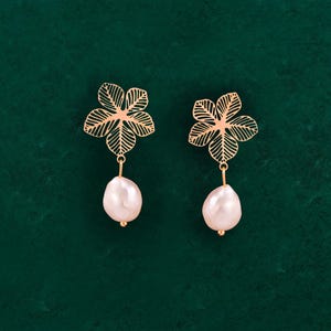 Sampaguita Flower Studs: Baroque Pearl Charm, Gold/Platinum Plated
