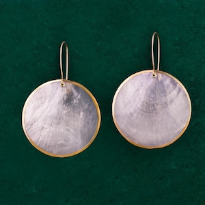 Statement Capiz Shell Earrings: 18K Gold Plated, Boho Wedding Jewelry