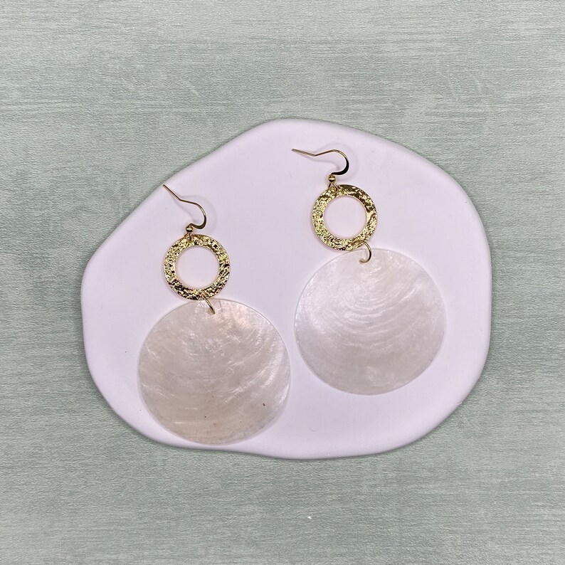 Capiz Shell Drop Earrings: 18K Gold Plated Hooks, Lightweight Statement ...