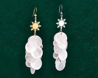 Cascading Capiz Shell Hook Earrings – Araw Sun Charm Filipino Boho Jewellery