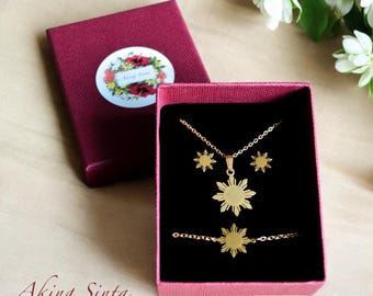 Philippine Sun Gift Set | Bracelet, Stud Earrings and Necklace | 18K Gold Plated Nickel-Free Stainless Steel | Waterproof | Filipino | Araw