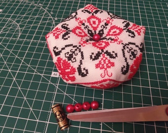 Unique Cross Stitch Pincushion: Handmade Biscornu & Needle Organizer for Sewing Lovers - Mother's Day Present