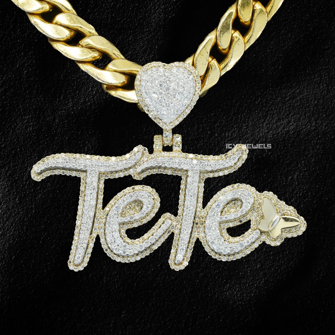 Custom Moissanite Name Pendant 10K Solid Gold Letter Pendant Iced Out ...