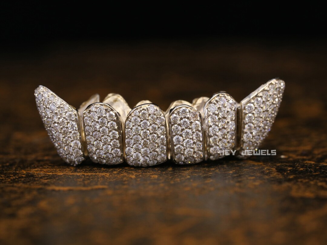 Iced Out Moissanite Grillz Custom Mens Grillz Hip Hop Jewelry 10K Solid
