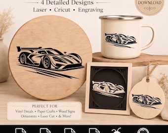 Paquete de archivos SVG de coches de carreras - Diseños para Silhouette, archivo de corte para Cricut