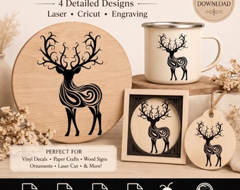 Paquete de archivos SVG de renos - Diseños bohemios y boscosos, archivo de corte para Cricut