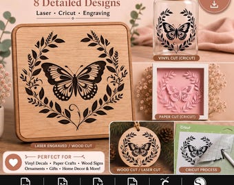 Paquete de archivos SVG de mariposas - Diseños florales y de coronas, archivo de corte para Cricut