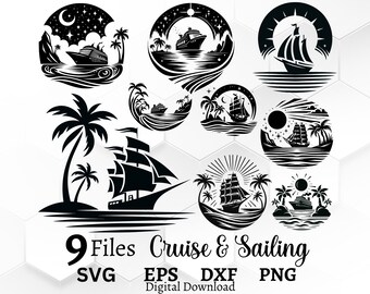Cruise SVG Collection | Cricut, Laser Cut Files | Nautical and Sailing Vector | Maritime Crafting Designs | Free commercial use!