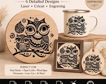 Paquete de archivos SVG de búhos - Diseños bohemios y boscosos, archivo de corte para Cricut