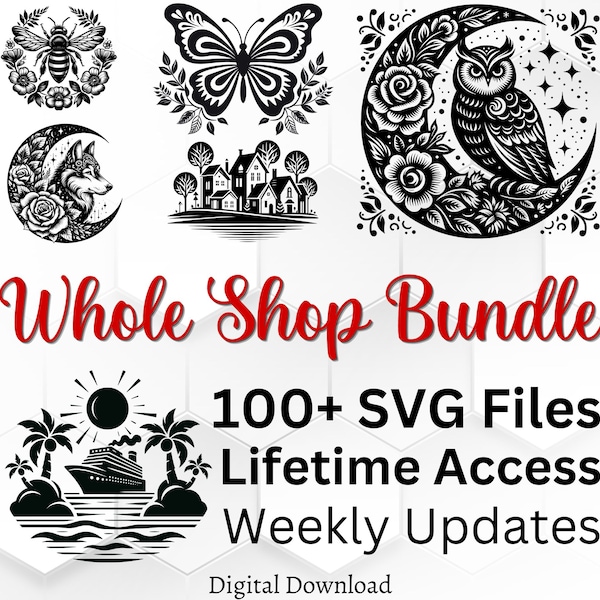 Whole Shop Mega Bundle SVG: Bee, Horse, Unicorn, Butterfly, Fox, Wolf, Sloth, Owl, Eagle, Reindeer, and lots more - Free Commercial Use
