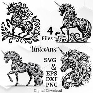 Ensemble SVG licorne majestueux. Image vectorielle parfaite pour les machines de découpe laser, Cricut, Silhouette. Licence commerciale incluse !