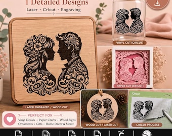 Paquete de archivos SVG con siluetas de parejas - Diseños florales, archivo de corte para Cricut