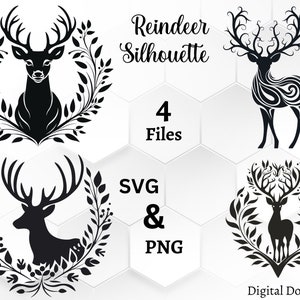 Design SVG con testa di renna, pacchetto SVG con corna di cervo, licenza commerciale inclusa!