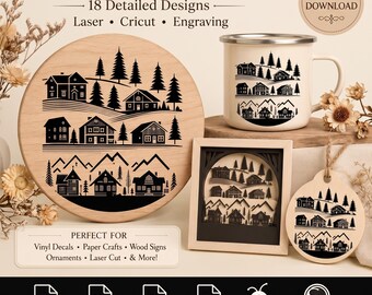 Paquete de archivos SVG de aldea - Diseños para Silhouette, archivo de corte para Cricut