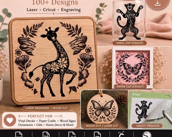Paquete gigante de archivos SVG: más de 100 diseños para Cricut, Silhouette y grabado láser (descarga digital).