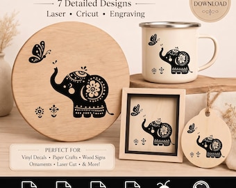 Paquete de archivos SVG de Elefante Bebé - Diseños Florales, Archivo de Corte para Cricut