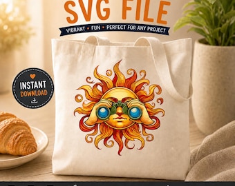 Sol con binoculares SVG - Divertido archivo de corte y paquete de imágenes prediseñadas de sol