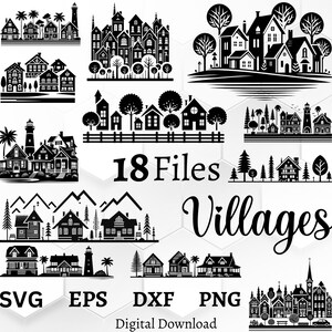 Paquete SVG Charming Village, descarga instantánea, imágenes prediseñadas de Navidad, archivo Cricut y corte láser, perfecto para decoraciones. ¡Uso comercial gratuito!