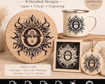Paquete de archivos SVG de mandala solar - Diseños celestiales y bohemios, archivo de corte para Cricut