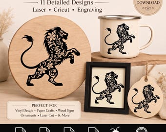Paquete de archivos SVG de animales de safari - Diseños florales, archivo de corte para Cricut
