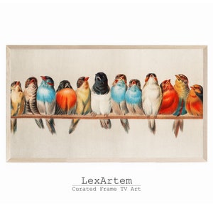 Samsung Frame TV Art, &quot;A Perch of Birds&quot;, Frame TV Art, Wall Art, Digital Download, Giacomelli
