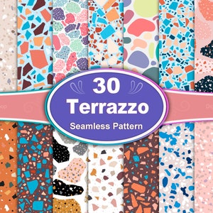 Terrazzo Texture Seamless Pattern: 30 Digital Papers (12x12, 300 DPI)
