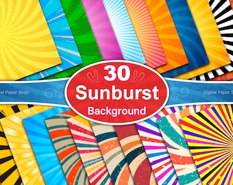 Sunburst Backgrounds: 30 Radiant Rays Digital Papers (JPG)