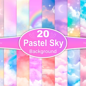 Carta digitale cielo pastello da sogno, carta digitale cielo pastello fantasy, sfondo cielo pastello, carta digitale nuvola pastello, sfondo cielo sognante