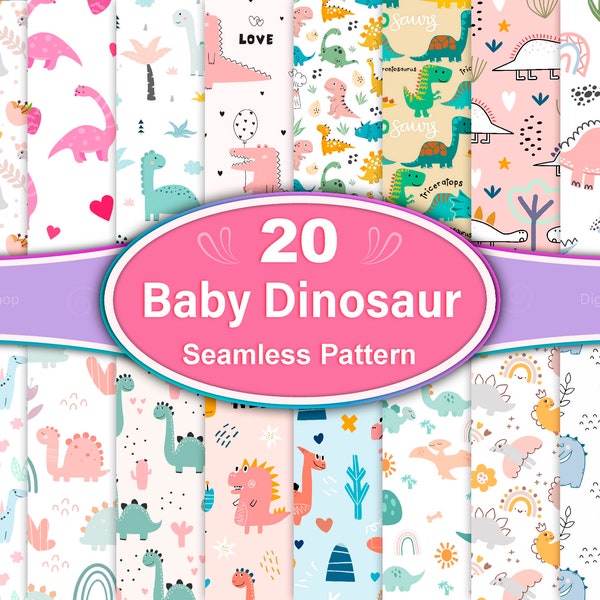 Baby Dinosaur Seamless Pattern, Cute Dinosaur Pattern, Baby Dinosaur Digital Paper, Childish seamless pattern, Nursery Animals pattern