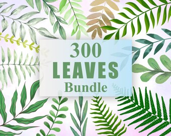 Leaves Clipart Bundle: 300 Greenery Foliage PNG (Digital Download)