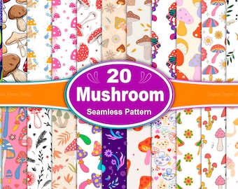 Mushroom Seamless Pattern Bundle: Whimsical Scrapbook Paper (Digital Download)