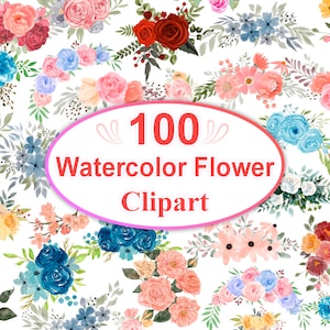 Watercolor Flower Clipart Bundle: Floral PNG Graphics (Digital Download)