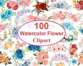 Watercolor Flower Clipart Bundle: Floral PNG Graphics (Digital Download)