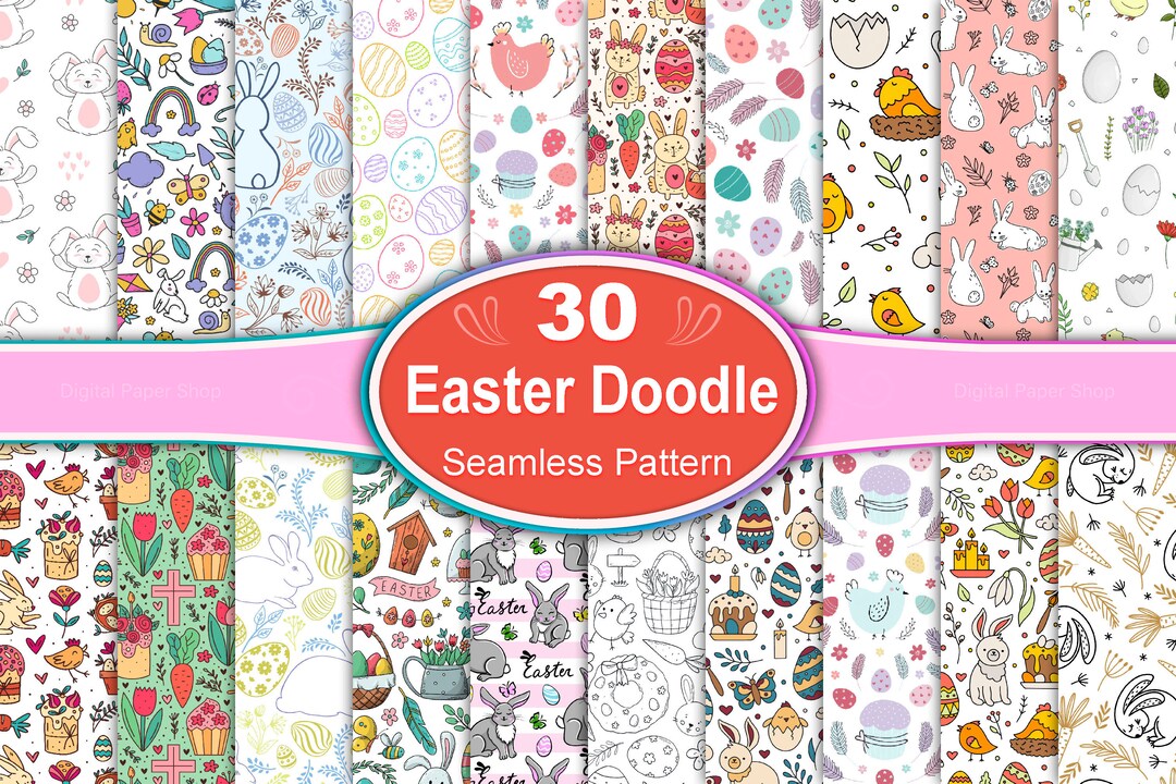 Easter Doodle Seamless Pattern, Hand Drawn Easter Seamless Pattern ...