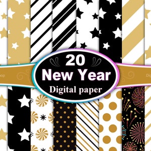 New Year Digital Paper, Happy New Years Scrapbook Papers, Happy New Year Background, New Year Party Digital Paper, New Years Eve Papers