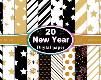 New Year Digital Paper: Festive Scrapbook Backgrounds (Digital Download)