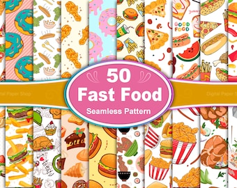 Modèle sans couture de restauration rapide : papier numérique pour gourmets (50 fichiers JPG)