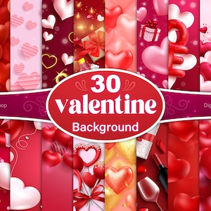Valentine&#39;s Day Backgrounds: Romantic Digital Paper (30 JPG)