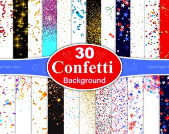 Confetti Backgrounds: Celebration Overlays, Digital Paper (30 JPG & EPS)